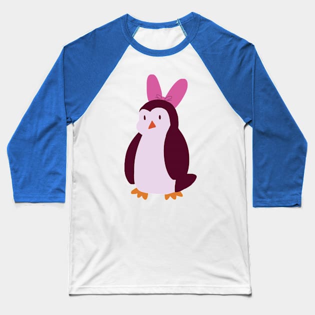 Pink Bow Penguin Baseball T-Shirt by saradaboru